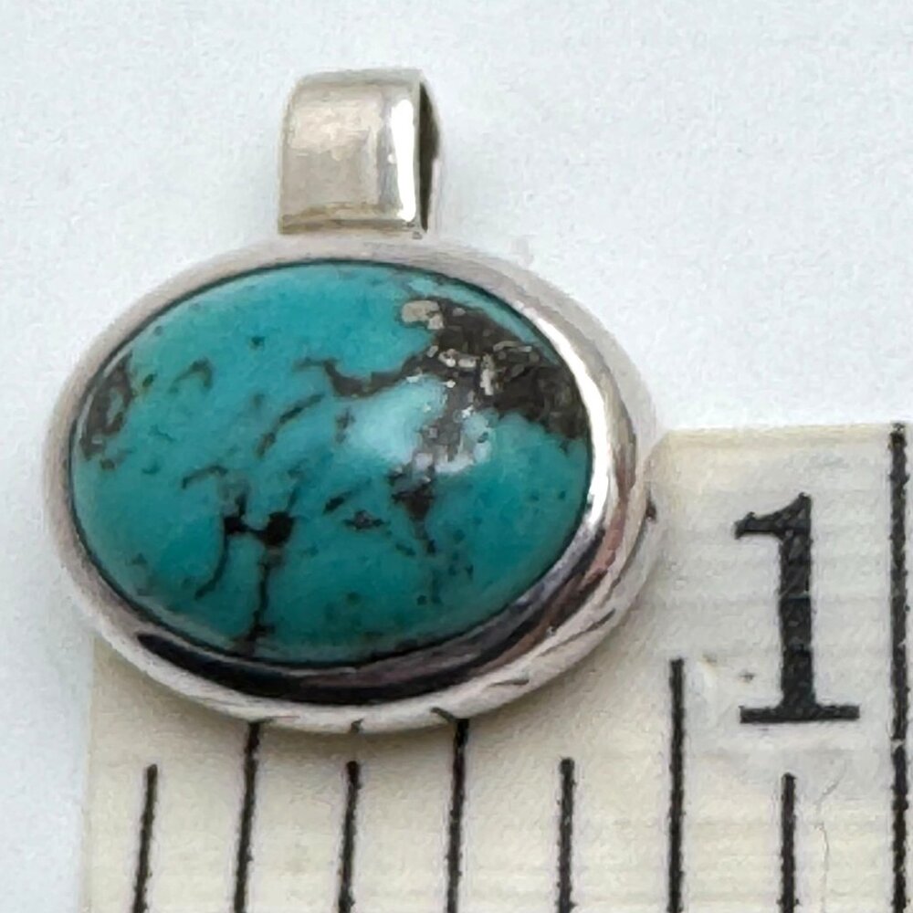 Turquoise & Sterling Silver 925 Oval Pendant Vintage Gift - Picture 5 of 7